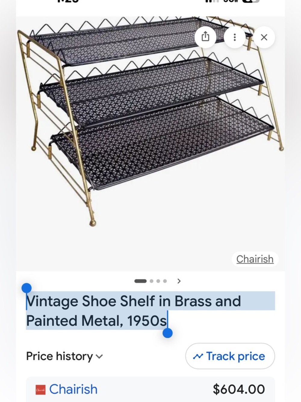 Vintage Shoe Shelf In Brass Painted Metal 1950s